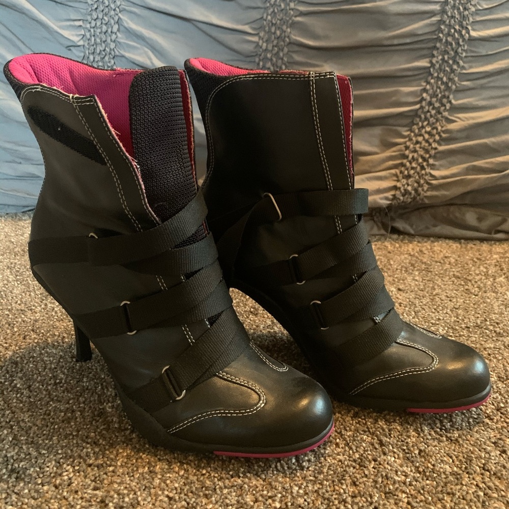 Black lace up boot heels